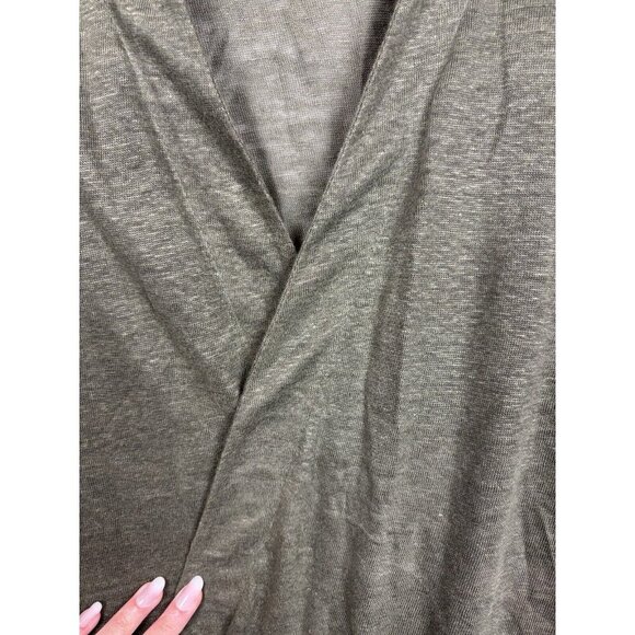 J.Jill  Women's Large Cardigan Linen Open Front Army Green Lightweight Sweater - Picture 8 of 9